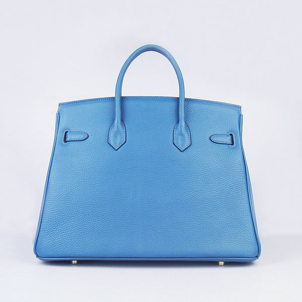 High Quality Fake Hermes Birkin 35CM Togo Leather Bag Middle Blue 6089